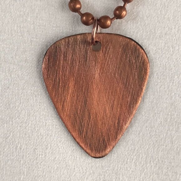 Antique Copper Guitar Pick Necklace - 24 Inch Chain - Picture 3 of 5